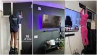 Lady designs apartment, hangs TV herself, installs cool wallpapers to match cabinet, house looks like "palace"