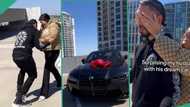 "Nigerian girls come and see": Reactions as lady gifts her husband new BMW M4 car in cute video