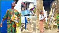 Nigerian lady puts smile on man's face as she fixes his broken house, gives him foodstuffs in lovely video