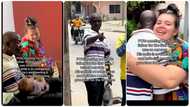 "You will go places": Oyinbo lady meets father of her man for the first time, they hug tightly