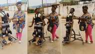 "Not an easy duty": Mum of girl with cerebral palsy places her on standing walker at fuel station