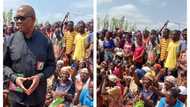 Viral video of Peter Obi riding in a canoe to visit flood victims in Benue emerges, crowd goes berserk for him