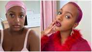 On a wavy level: DJ Cuppy is keeping her short hair pretty with a pink durag