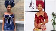 Internet users applaud lady's asoebi dress recreation: "When you order style for body"