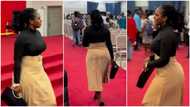 "Full package": Curvy lady in high heels walks in church, her shape makes men lose focus