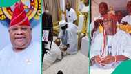Osun gov Adeleke prostrates before Ooni of Ife after re-election, dances at palace in fun video