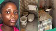 Lady sees self-contain room in Lagos Island with toilet attached together to kitchen