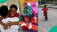 Tiwa Savage's son Jamil excitedly runs to dad, hugs him and ride bicycles together, clip trends