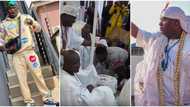 "Come close to me": Moment Ooni blessed Portable, Broda Shaggi as they visit his palace, Zazu star acts calm