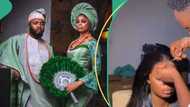 "God when?" Nigerian groom makes bride's hair as she does her makeup on wedding day, wows netizens