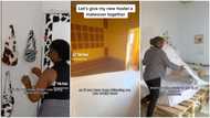 Nigerian lady moves into new hostel, redesigns wall with paper arts, buys wooden pallet for her bed