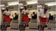 Young lady dances inside aeroplane, oyinbo man covers his face, turns around in viral video