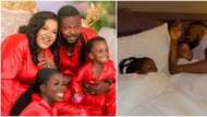 You dey snore? Reactions as Toyin Abraham 'fumes' after hubby, kids abandoned her on big bed, occupy small one