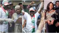 White powder pours like rain as Mercy Johnson's hubby wins primaries, actress joins supporters to celebrate