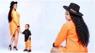 Regina Daniels & son melt hearts as they rock matching outfits, fans say they're the true definition of style