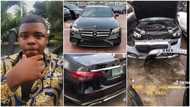 Talented Nigerian man upgrades 2016 Mercedes Benz to 2021 version, changes its bumper & lights in video