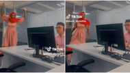 "He go sack you": Nigerian lady in long dress enters Oyinbo boss' office and starts dancing, video emerges