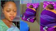 "This pikin dey show me shege": Nigerian mum ties her baby to pillow in video, people react