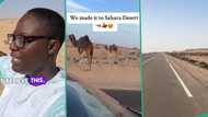 "We made it": Brave lady driving from London to Lagos reaches Sahara desert after leaving Morocco