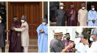 Breaking: Wike reconciles Ortom, Mohammed as warring PDP governors embrace in new photos