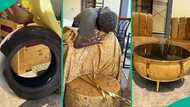 Talented lady who uses tyres to make fine parlour seats goes viral on TikTok, people react
