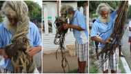 Amazing old man causes stir with his extremely long dreadlocks, untangles it in public, video goes viral