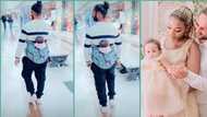 "Husband of the year": Oyinbo father married to black woman backs his baby inside a mall, video trends