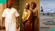 Chivido: Obasanjo arrives, Obi Cubana, Layi Wasabi fly jet to Lagos for Davido's wedding