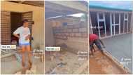 "I tap": Nigerian lady rents shop, buys blocks, employs bricklayers to renovate building to her taste in video