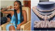 Tiwa finally takes delivery of expensive diamond chain weeks after grumbling because of Jamil's school fees