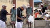 I Can't wait to just be dashing people money: Young lady helps labourer at work, gives him food, cash in video