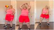 Plus-size Oyinbo lady in red shorts gives sterling dance moves with legs apart, video stirs massive reactions