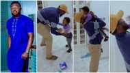 Fans in awe as Toyin Abraham's son excitedly welcomes his father back home