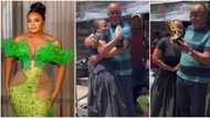 "My backbone": Bimbo Ademoye's dad beams with pride in their Ebute Meta hood as she gives him AMVCA award
