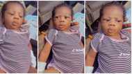 "This pikin dey 17 years": Worried Nigerian dad screams at baby as the kid refuses to smile, video goes viral