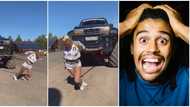 Petite Oyinbo lady pulls gigantic car using ropes in incredible video, leaves many in disbelief