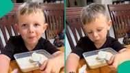 Oyinbo child who was caught drinking garri shares review, mentions 1 thing he hates about it