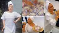 This is money ritual: Tayo Adeniyi says as she flaunts bundles and mountain of cash sprayed on her at event