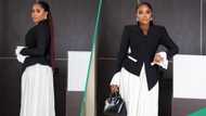 Lady orders Veekee James' black and white pleated outfit, gets gorgeous design: "She bodied it"