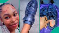 "Evangelism don set" Nigerian lady displays shoe bought for her by talking stage, gives her 1 rule