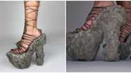 Heelarious: Nigerians reacts as lady shares photos of shoes made of concrete