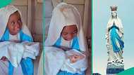 Cute little girl dresses like Mary mother of Jesus, carries doll baby in video, people react