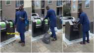 Nigerian opens trash can abroad with access card, expresses his amazement as he dumps trash bags