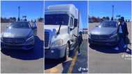 "You must be a permanent resident": Rich female truck driver takes her Mercedes Benz to work in cool video