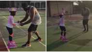 Mercy Johnson's hubby Prince Odi Okojie teaches their daughter Purity how to skate