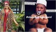 Tonto boldly shades Kpokpogri with photoshopped pic of him as baby wearing diaper with bip in his mouth