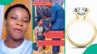 "9 years relationship": Lady kneels down respectfully to take engagement Ring from her man