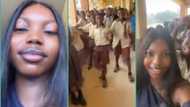 "She's so beautiful": Female corper causes commotion as students troop out in numbers to hail her