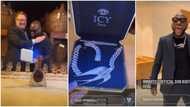 Photos, videos as Davido gets royal treatment in France, drink company CEO gifts him studded diamond necklace