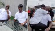 So sweet: Moment Obi Cubana's lookalike brother jumped on him like a child after winning primary election